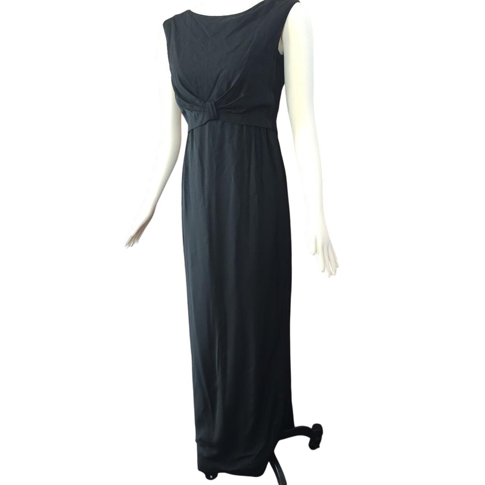 Vintage Rappi Black Maxi Dress Low Scoop Back Knot Front Empire Waist 1950s 1960
